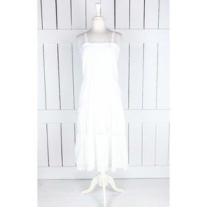 Vintage gauzy white cotton crochet lace ruffle sun dress